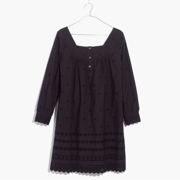 MADEWELL Black Square Neck Cotton Eyelet Smock Dress Small - Picture 3 of 11